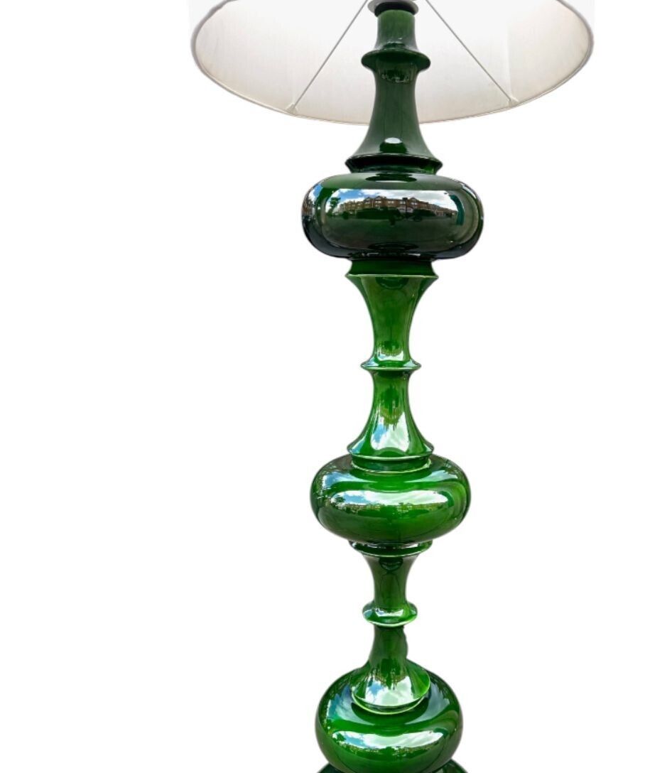 A Large German 1970s Ceramic Green Glazed Floor Lamp By Kaiser Leutchens photo Lighting