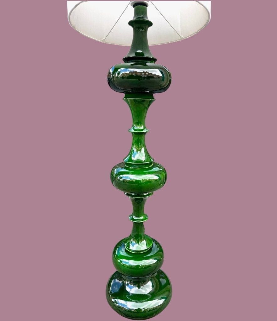 photo vinterior A Large German 1970s Ceramic Green Glazed Floor Lamp By Kaiser Leutchens
