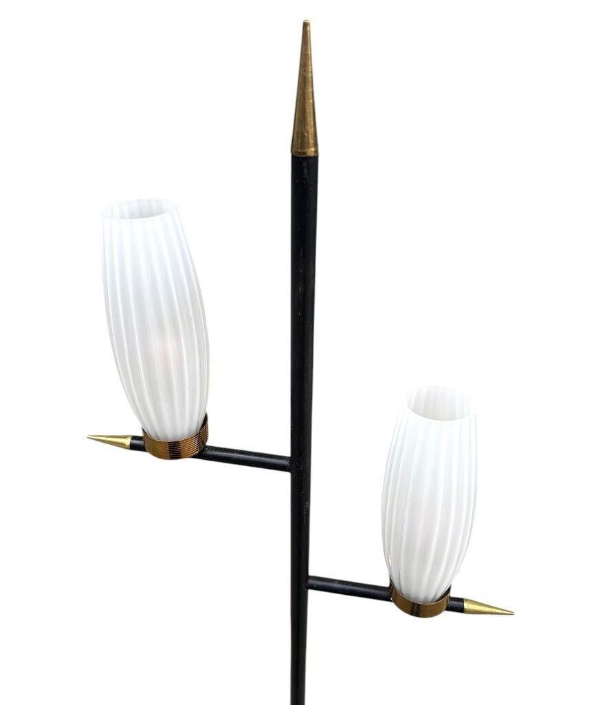 An Italian 1960s Black Lacquer And Brass Floor Lamp With Opaline Glass Shades photo 1475.0