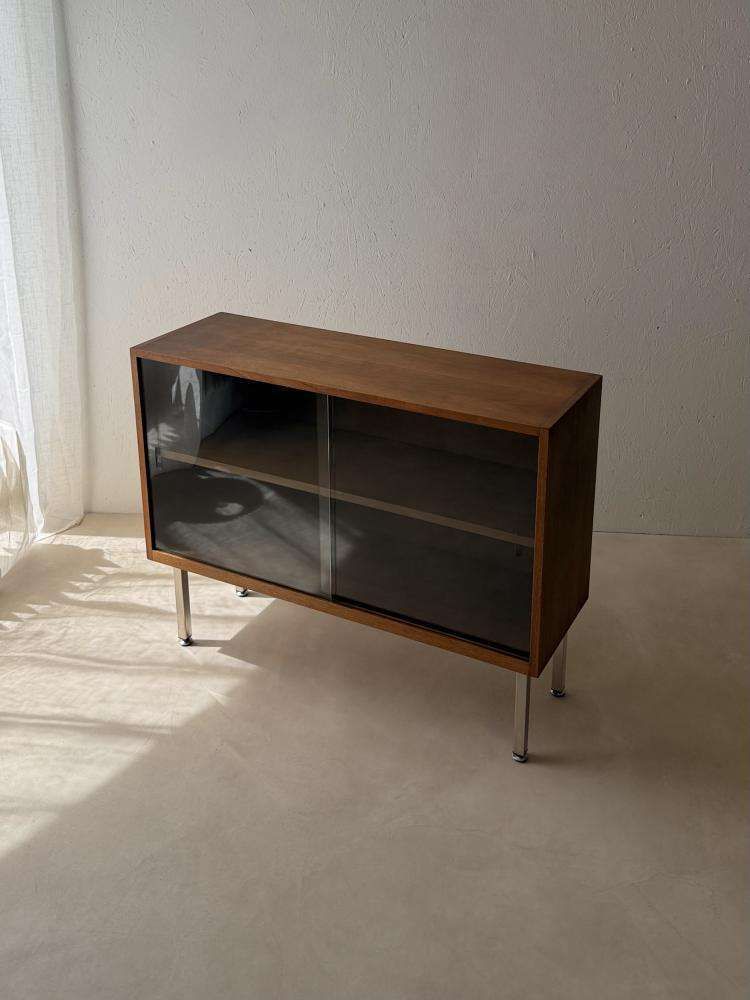 1960s Walnut Display Cabinet With Smoked Glass photo vintage