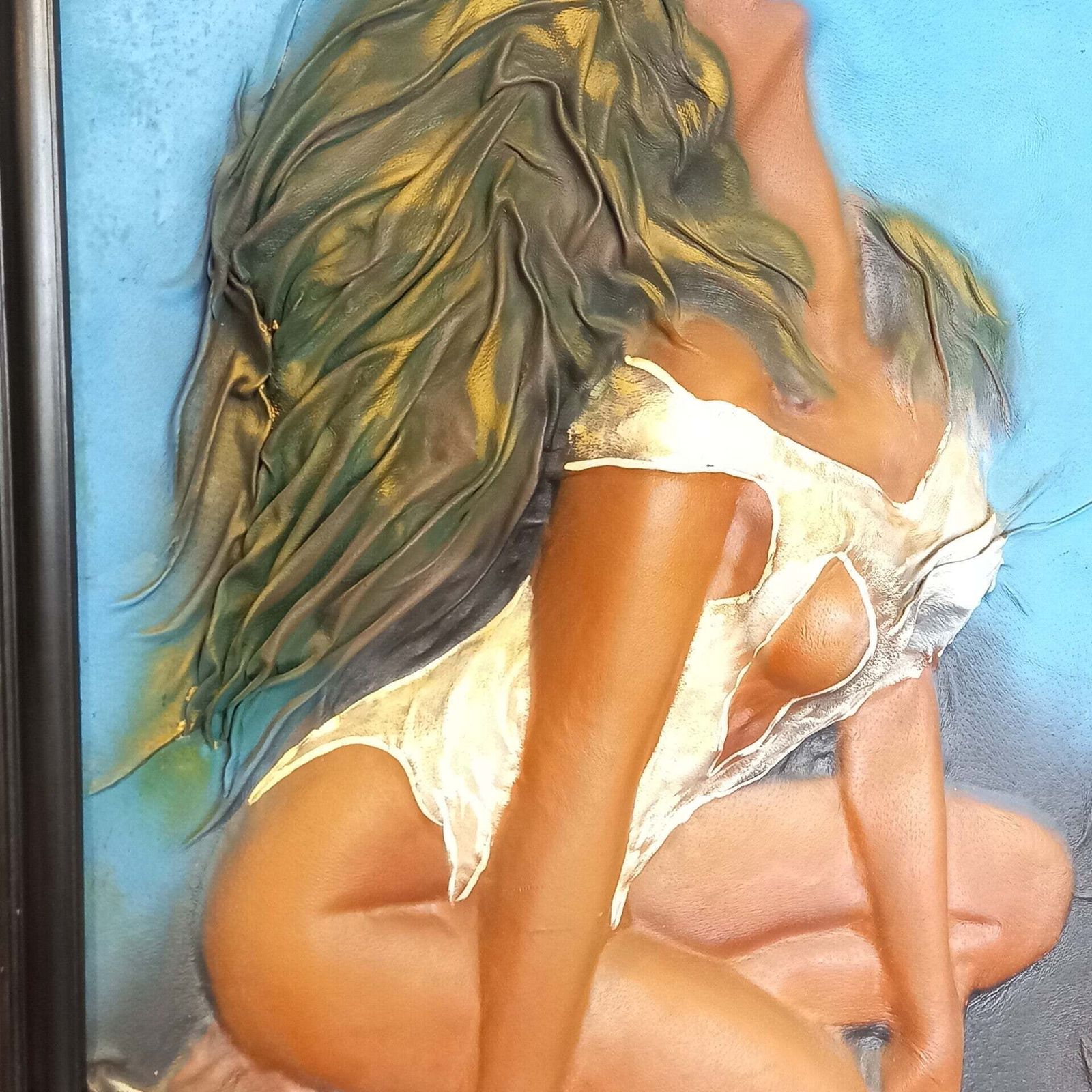Leather Relief Painting, 1980s photo for sale