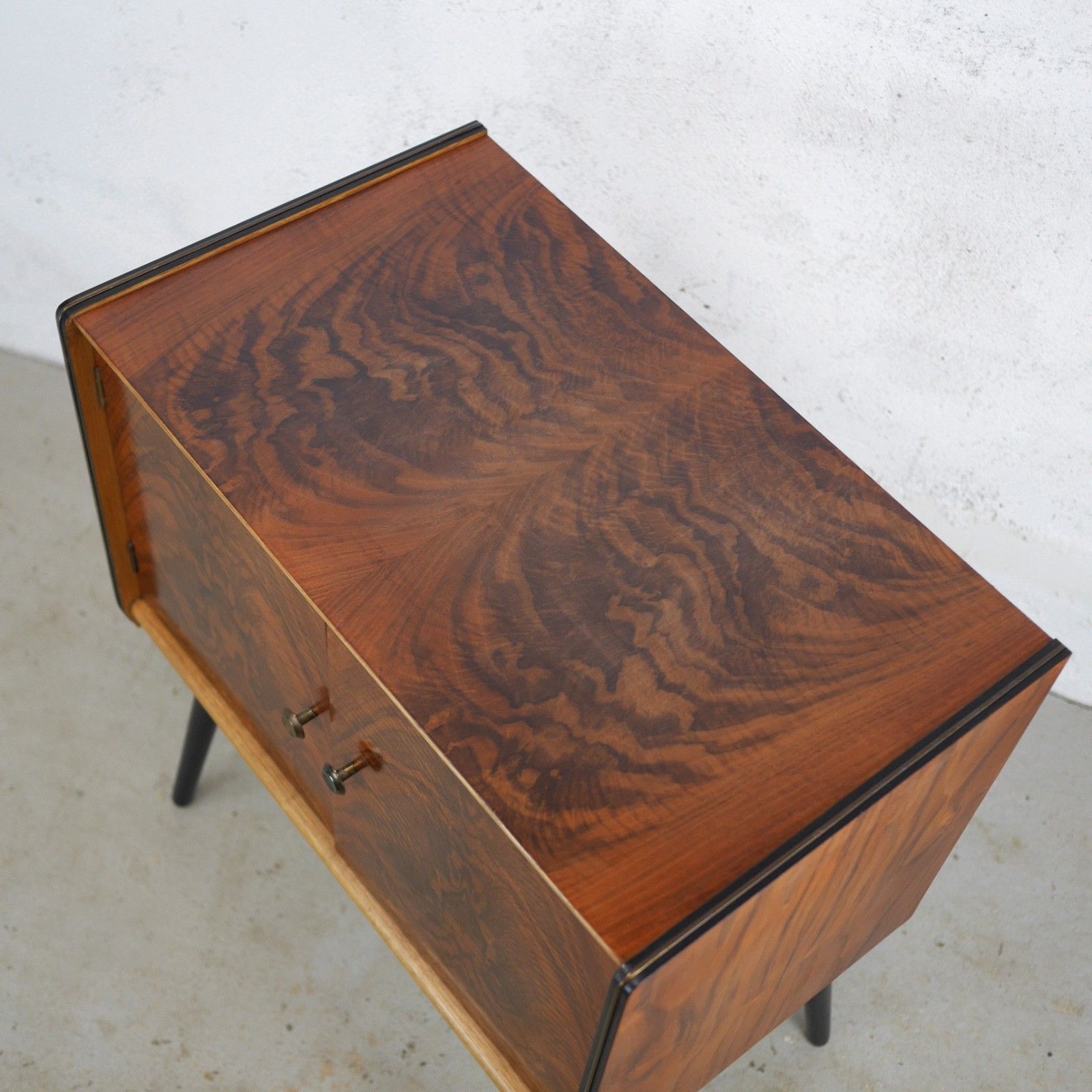 photo for sale Vintage Mid Century Walnut Burr Teak Record Lp Cabinet 60's Dansette Legs#103215