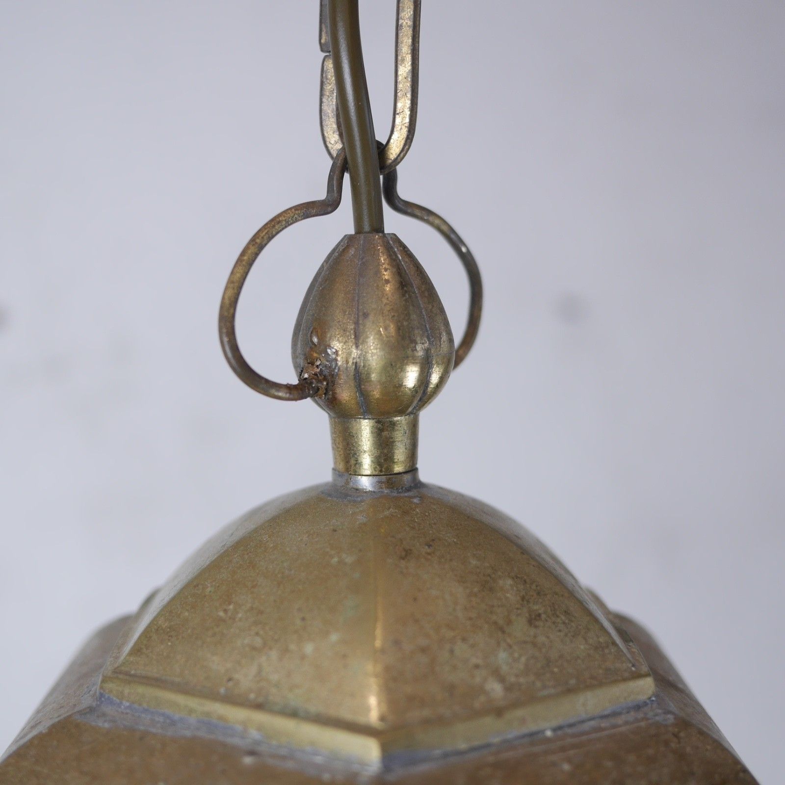 photo buy Vintage Brass Etched Glass Hall Light Lantern Pendent Hexagonal Antique #103185