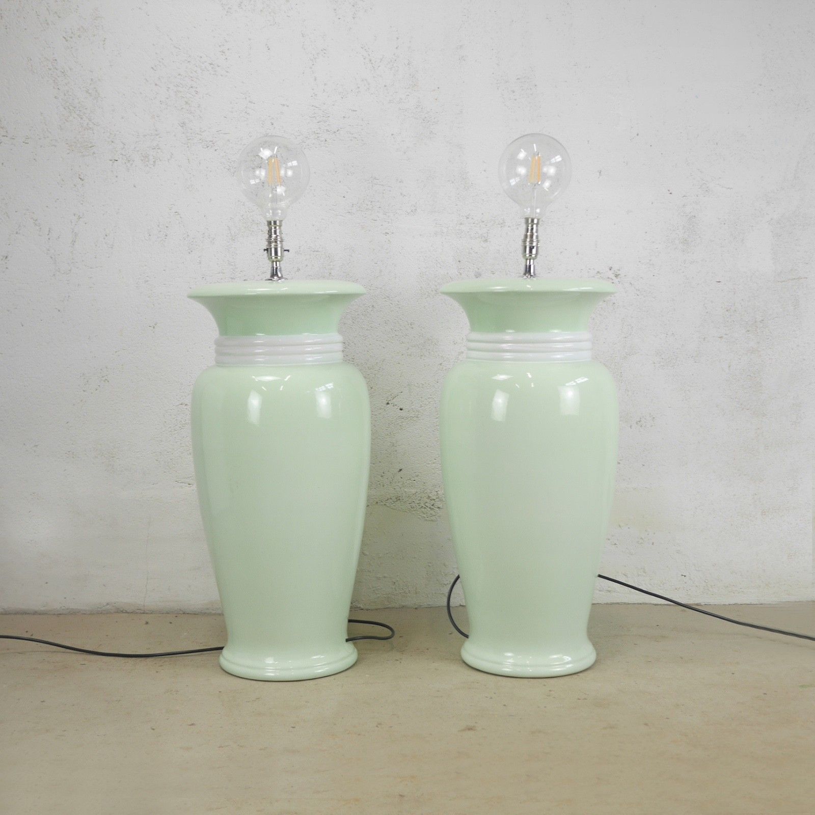 Pair Colossal Mint Green Art Deco Hollywood Regency Ceramic Lights Lamps #102268 photo vinterior