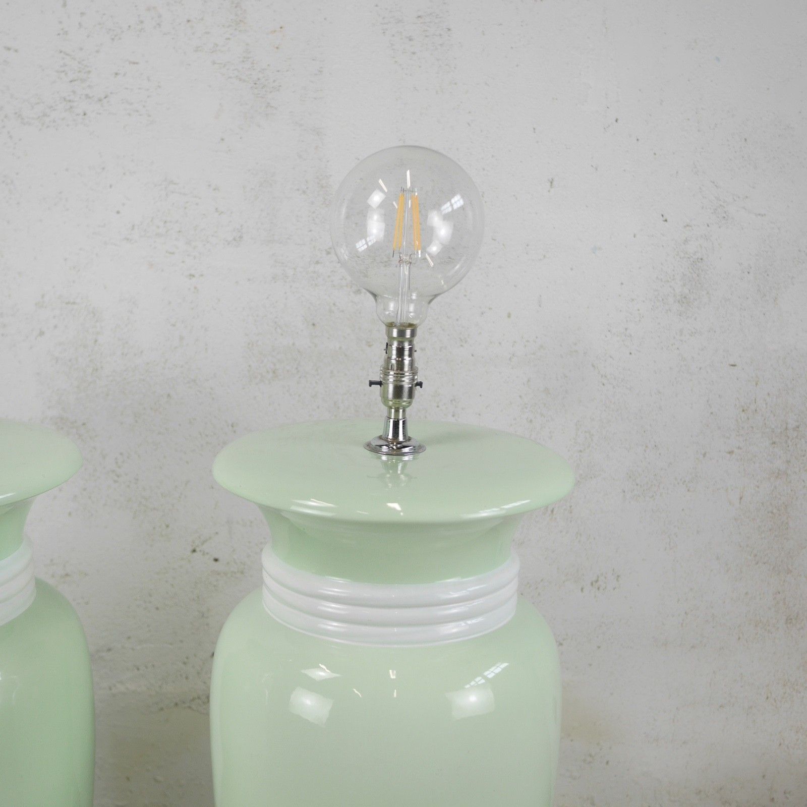 Pair Colossal Mint Green Art Deco Hollywood Regency Ceramic Lights Lamps #102268 photo vintage