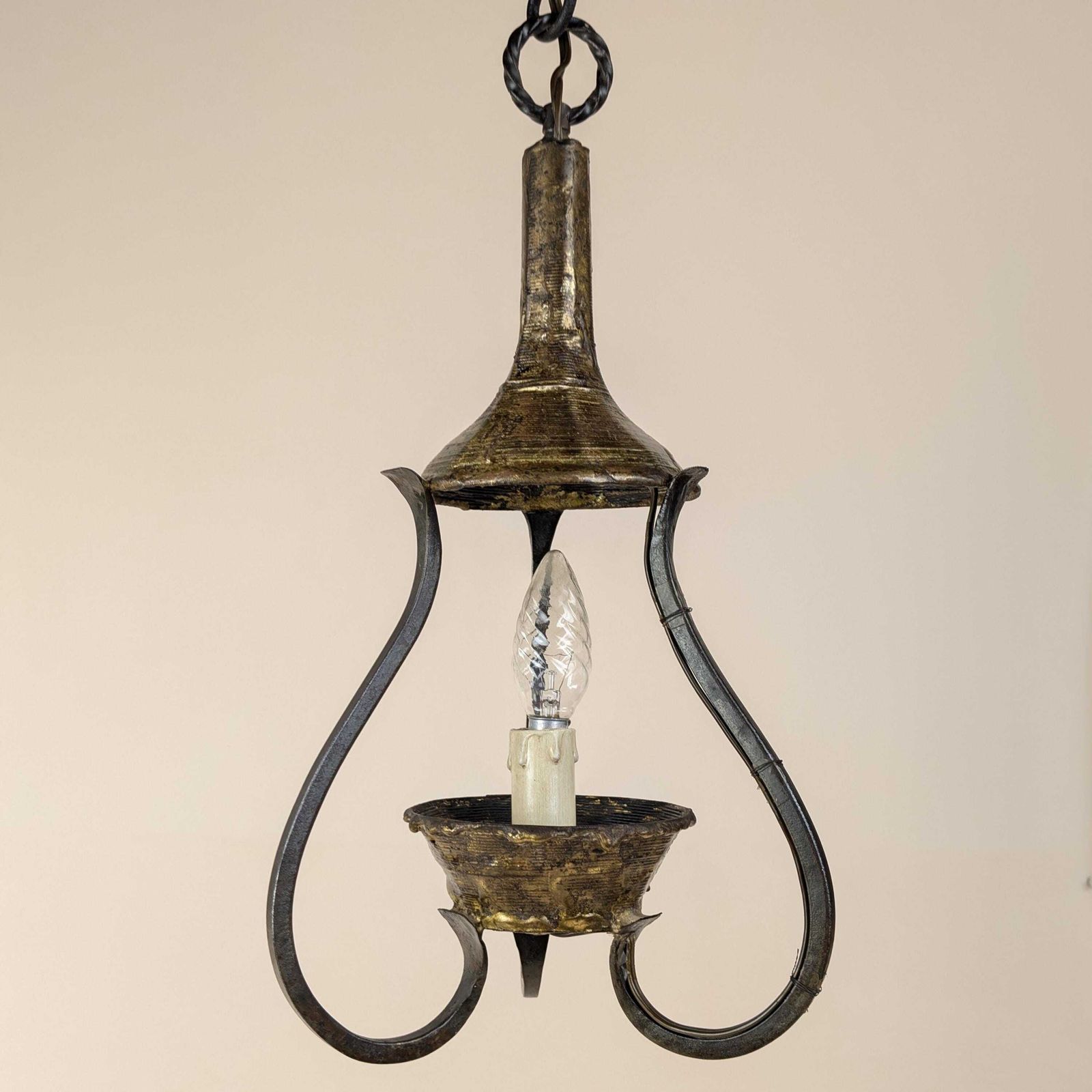 photo vinterior Brutalist Max Bre Iron Pendant Light Drop, Signed 1970s Vintage Cast Metal Modernist Fixture