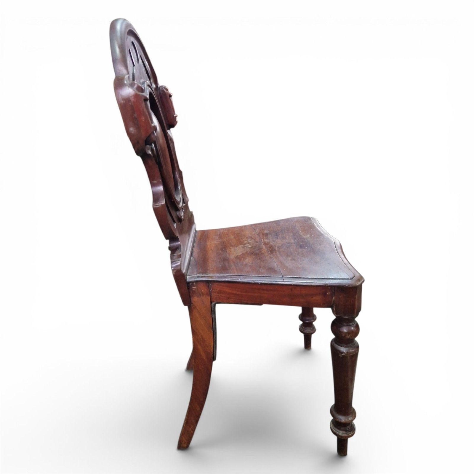 Antique Victorian Carved Mahogany Hall Chair Pierced Back Side Chair Decorative photo vintage