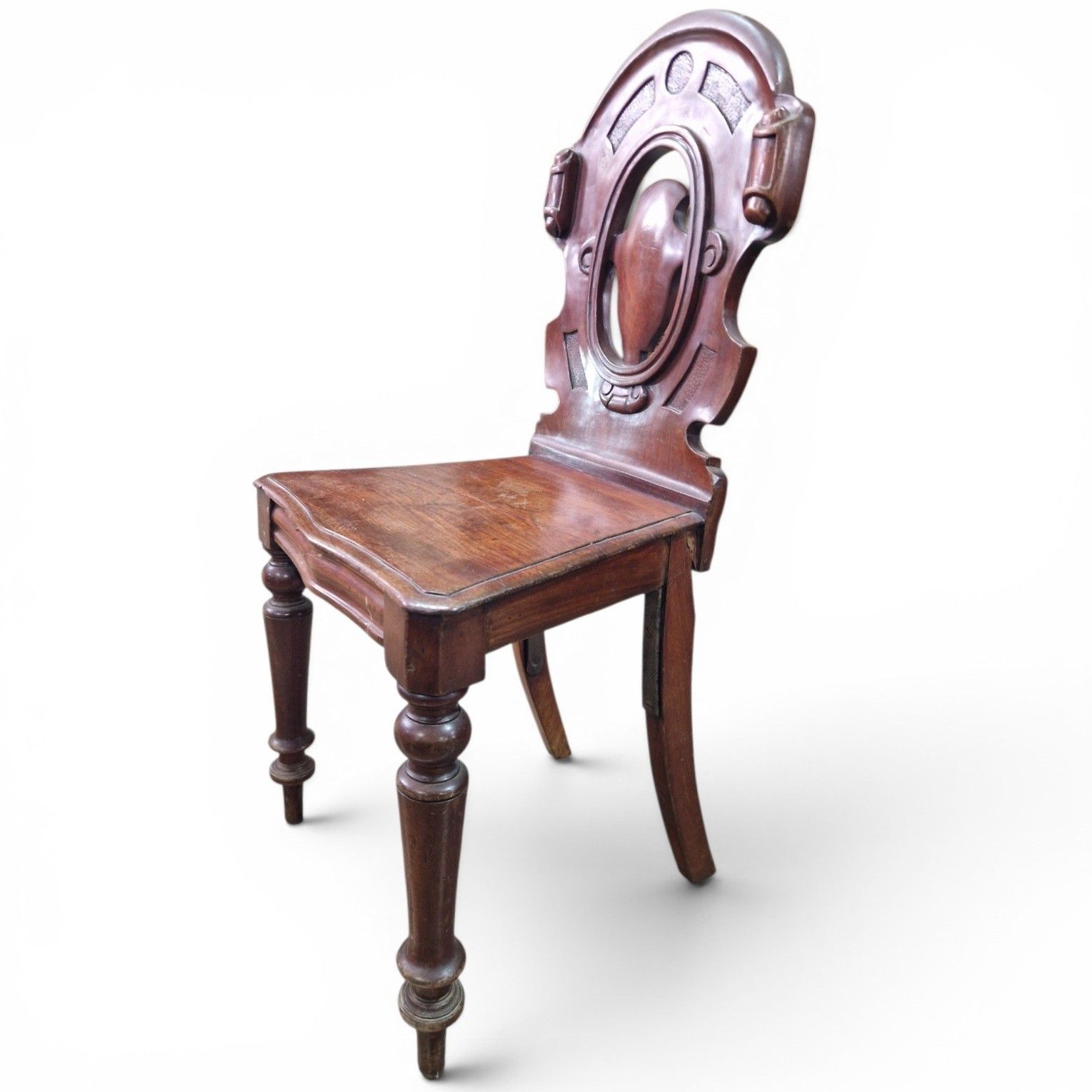 photo vintage Antique Victorian Carved Mahogany Hall Chair Pierced Back Side Chair Decorative