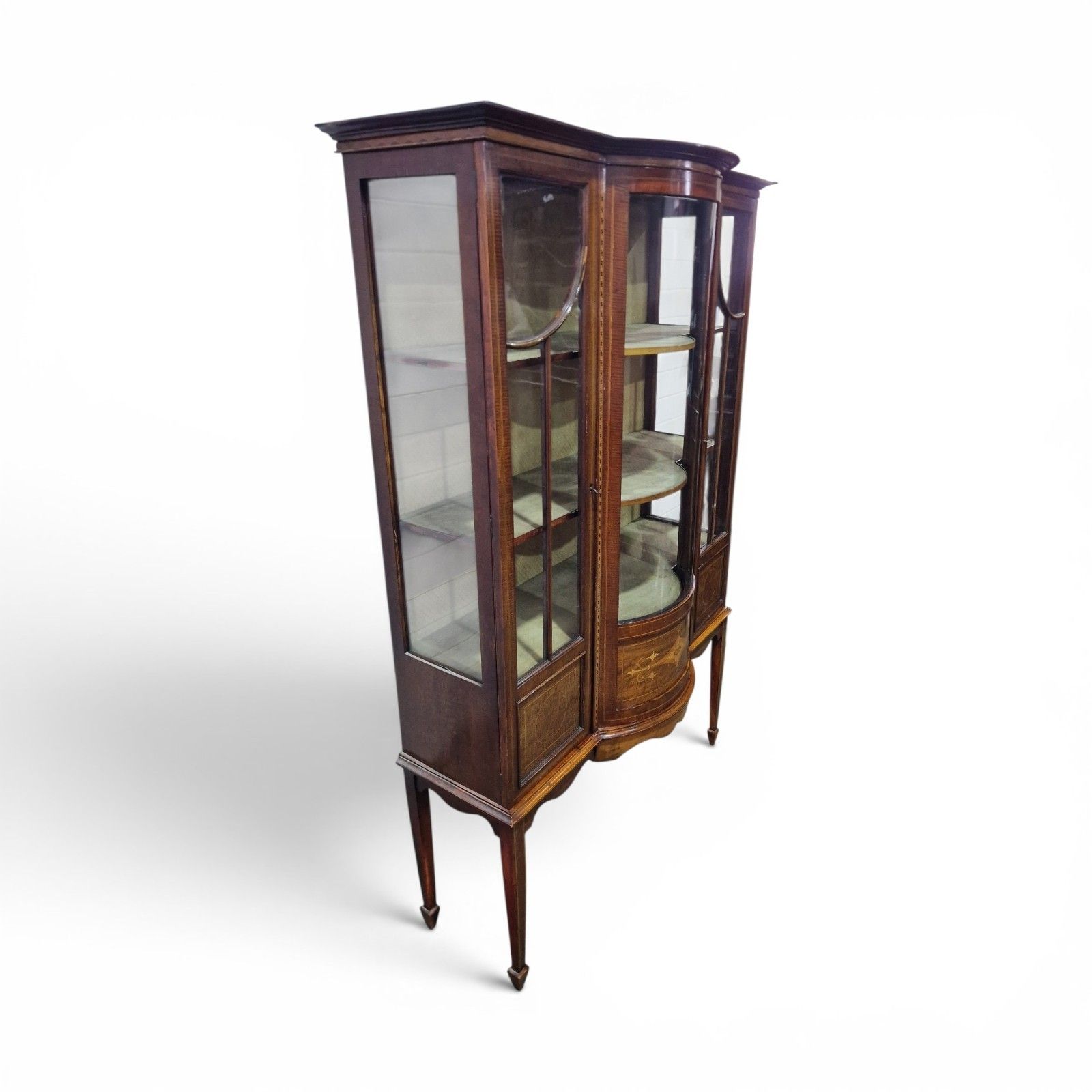 Antique Edwardian Inlaid Mahogany Display Cabinet Bow Front Glazed With Key photo buy