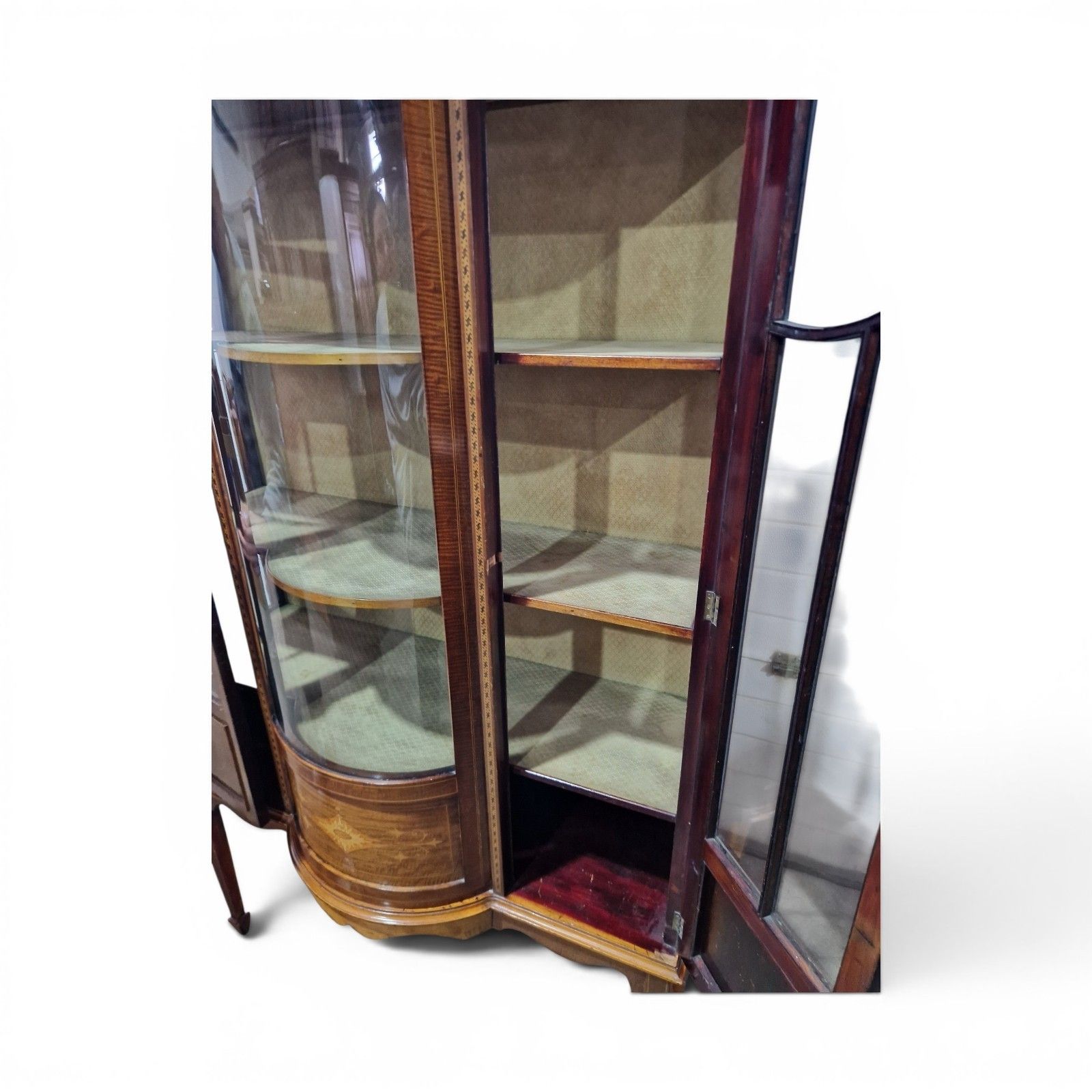 Furniture Antique Edwardian Inlaid Mahogany Display Cabinet Bow Front Glazed With Key photo