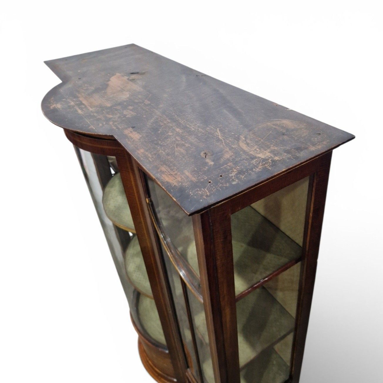 photo vintage Antique Edwardian Inlaid Mahogany Display Cabinet Bow Front Glazed With Key