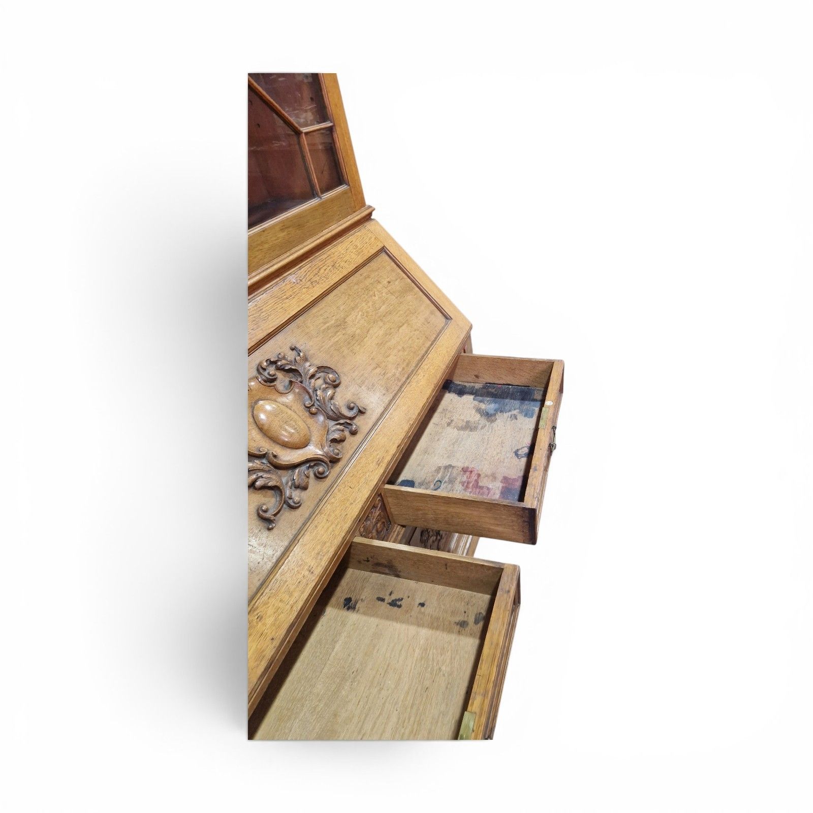 795.0 Large Oak Bureau Bookcase Display Cabinet Astragal Glazed Robson Newcastle photo