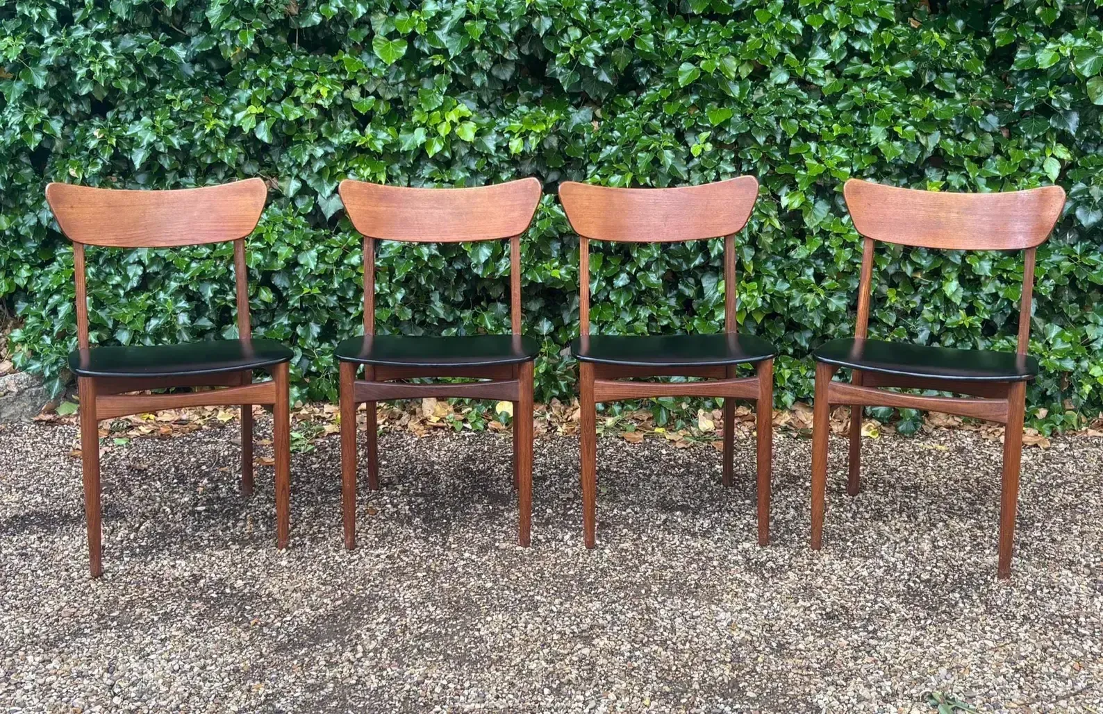 Set Of Four Mid Century Teak Vinyl Dining Chairs photo 360.0