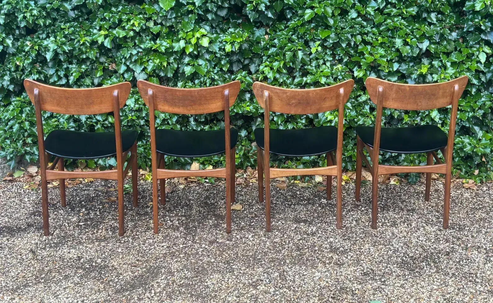 photo for sale Set Of Four Mid Century Teak Vinyl Dining Chairs