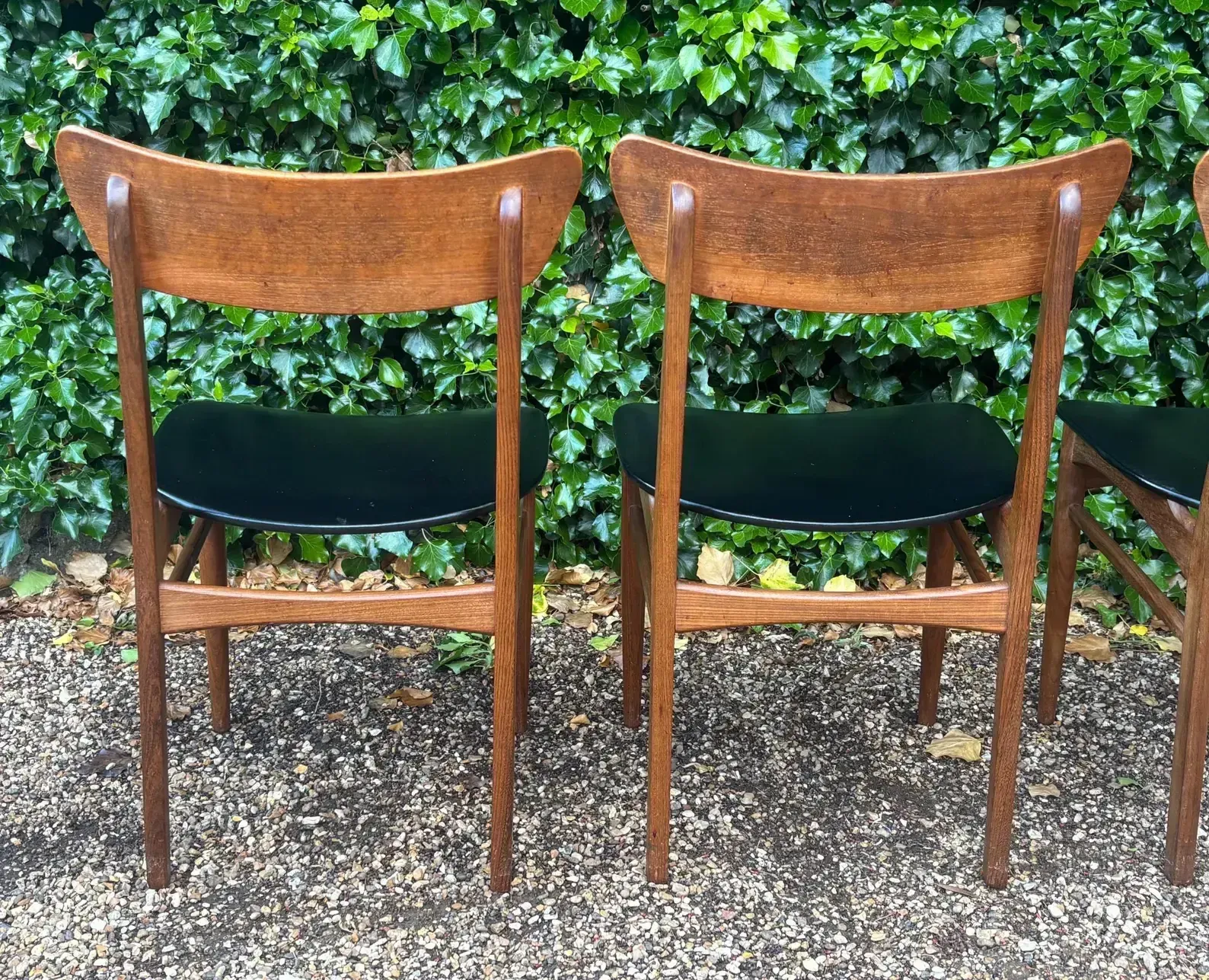 Furniture Set Of Four Mid Century Teak Vinyl Dining Chairs photo