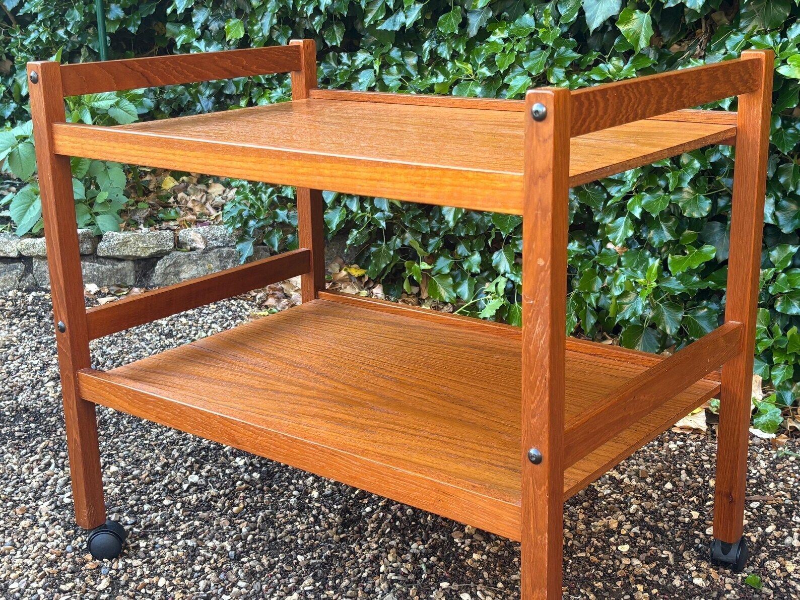 Danish Mid Century Two Tier Teak Trolley On Castors photo buy
