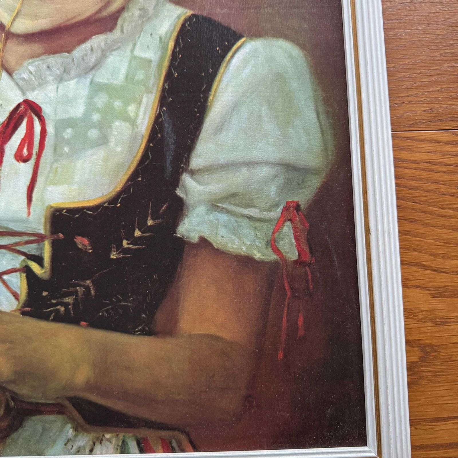 Vintage Mid Century Portrait Print – Woman With Fruit Basket, Folk Dress, Framed 17.5" X 23". photo Art