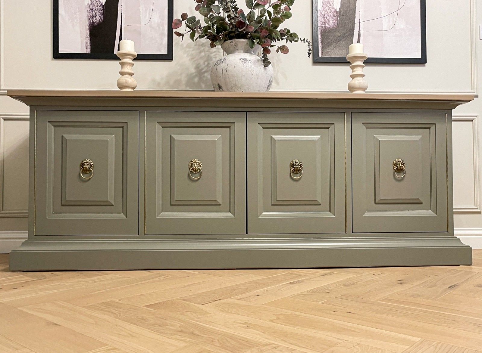 Large Antique Mid Century Solid Oak Sideboard Dresser Console Table Cabinet photo furniture