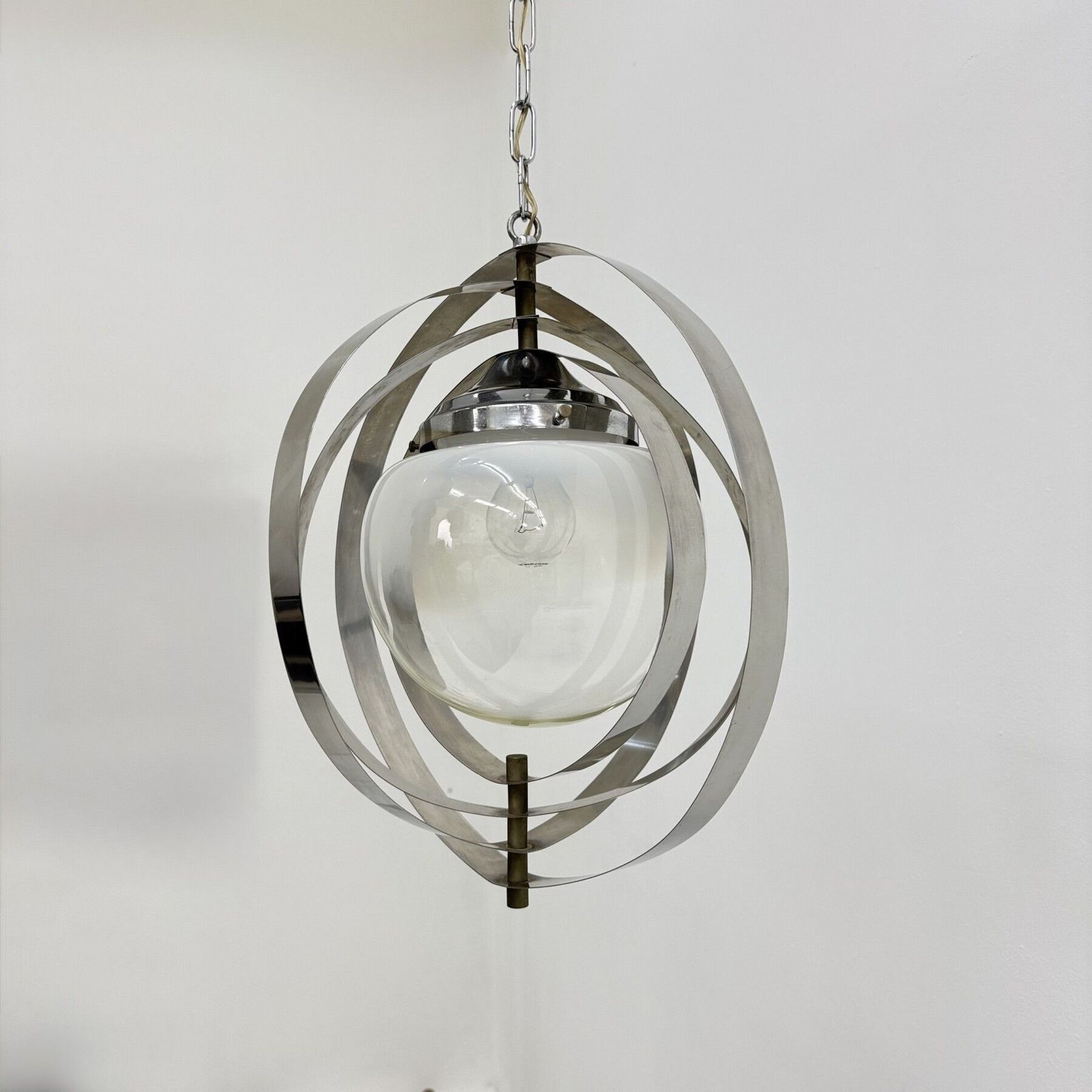 Mid Century Glass Sphere Hanging Pendant Glass Lamp Design 1970’s Space Age Italy