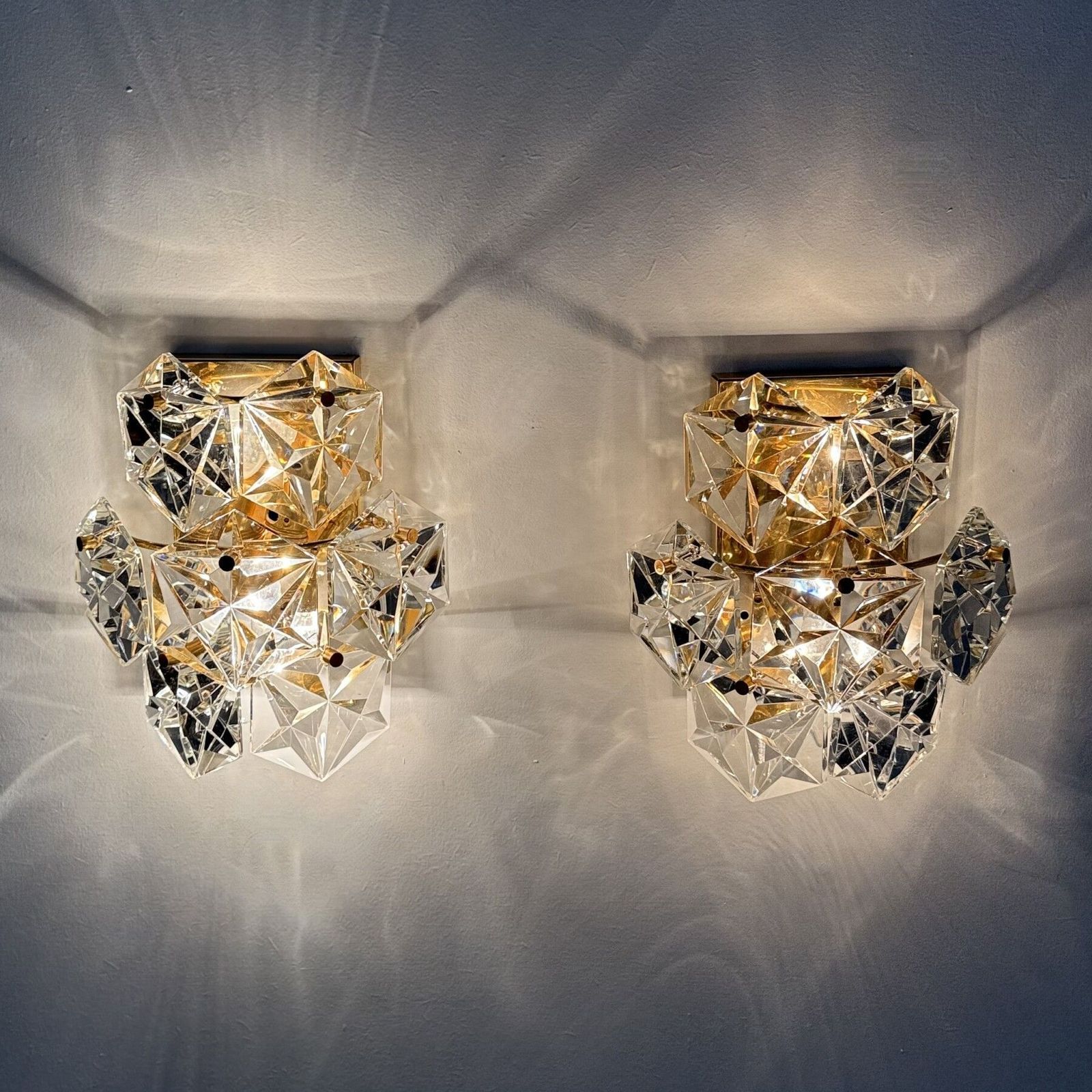 photo for sale Mid Century Pair Of Crystal Sconce By Kinkeldey , Germany , 1970s