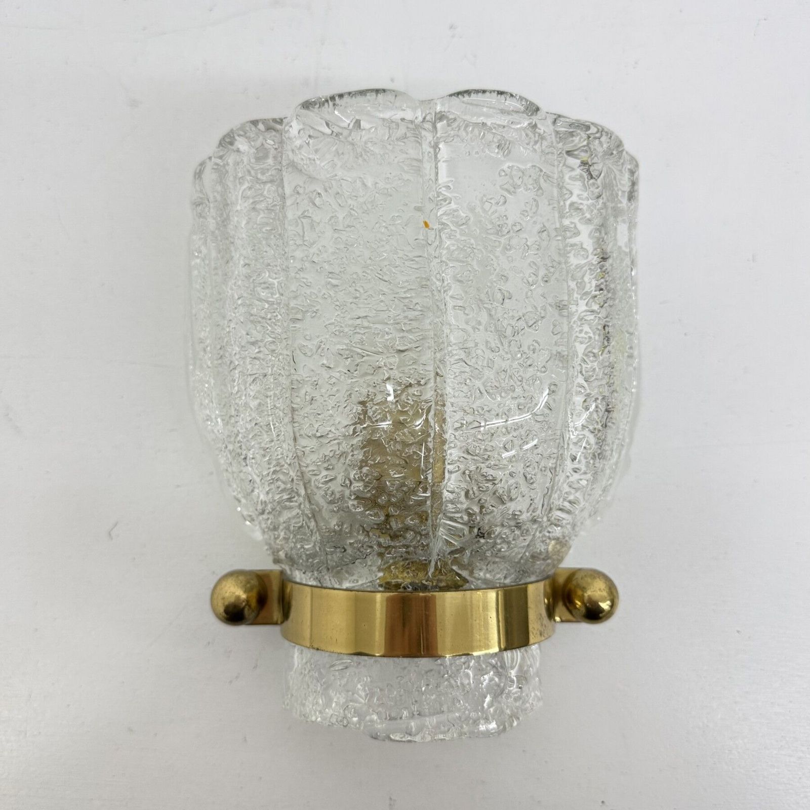 Vintage Hillebrand Wall Lamp Ice Glass With Brass , 1970s