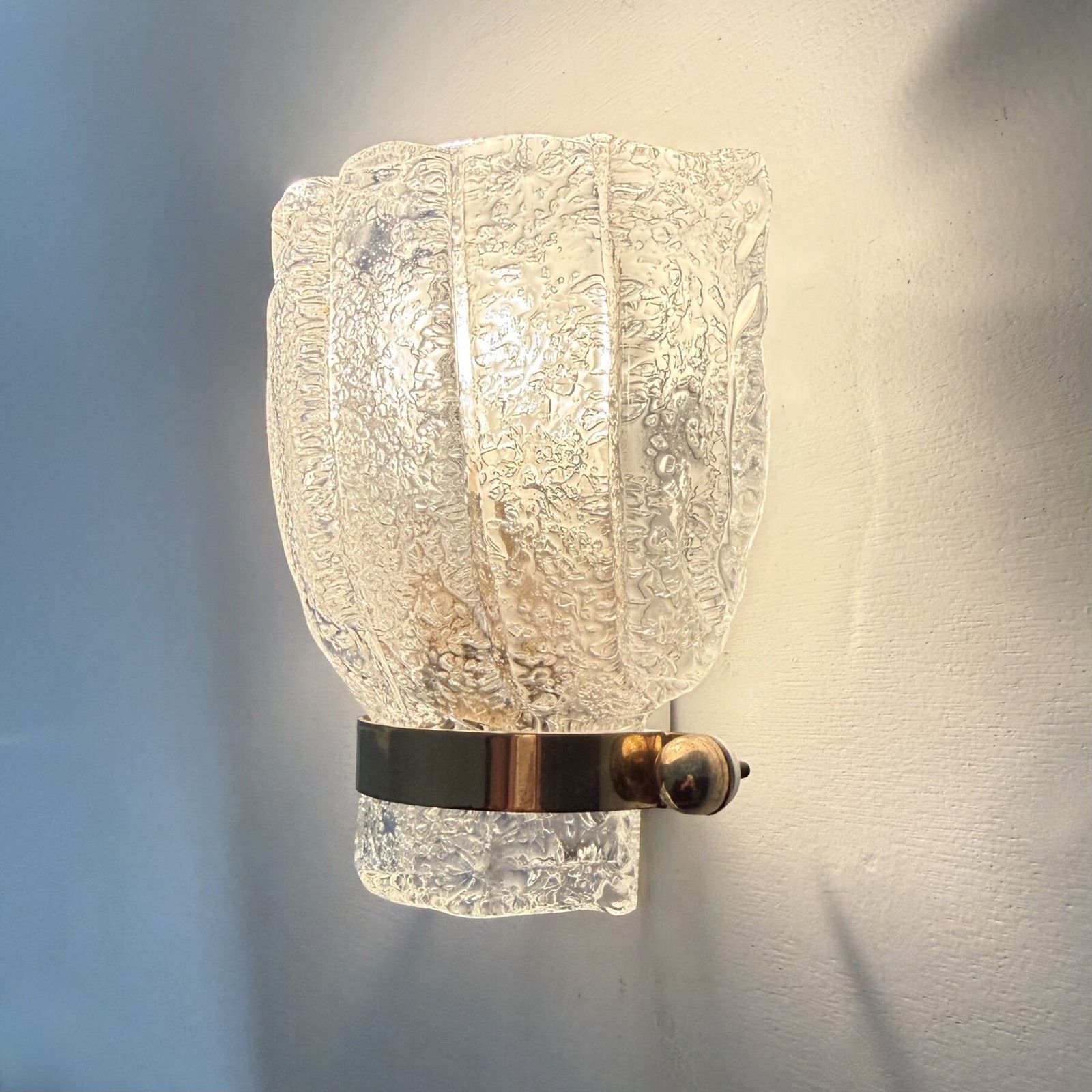Vintage Hillebrand Wall Lamp Ice Glass With Brass , 1970s photo for sale