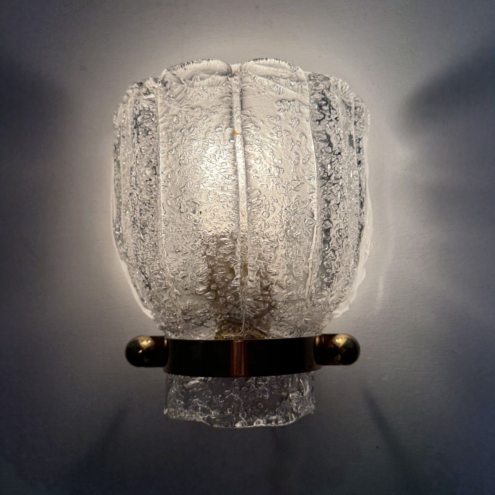 Vintage Hillebrand Wall Lamp Ice Glass With Brass , 1970s photo 403.0