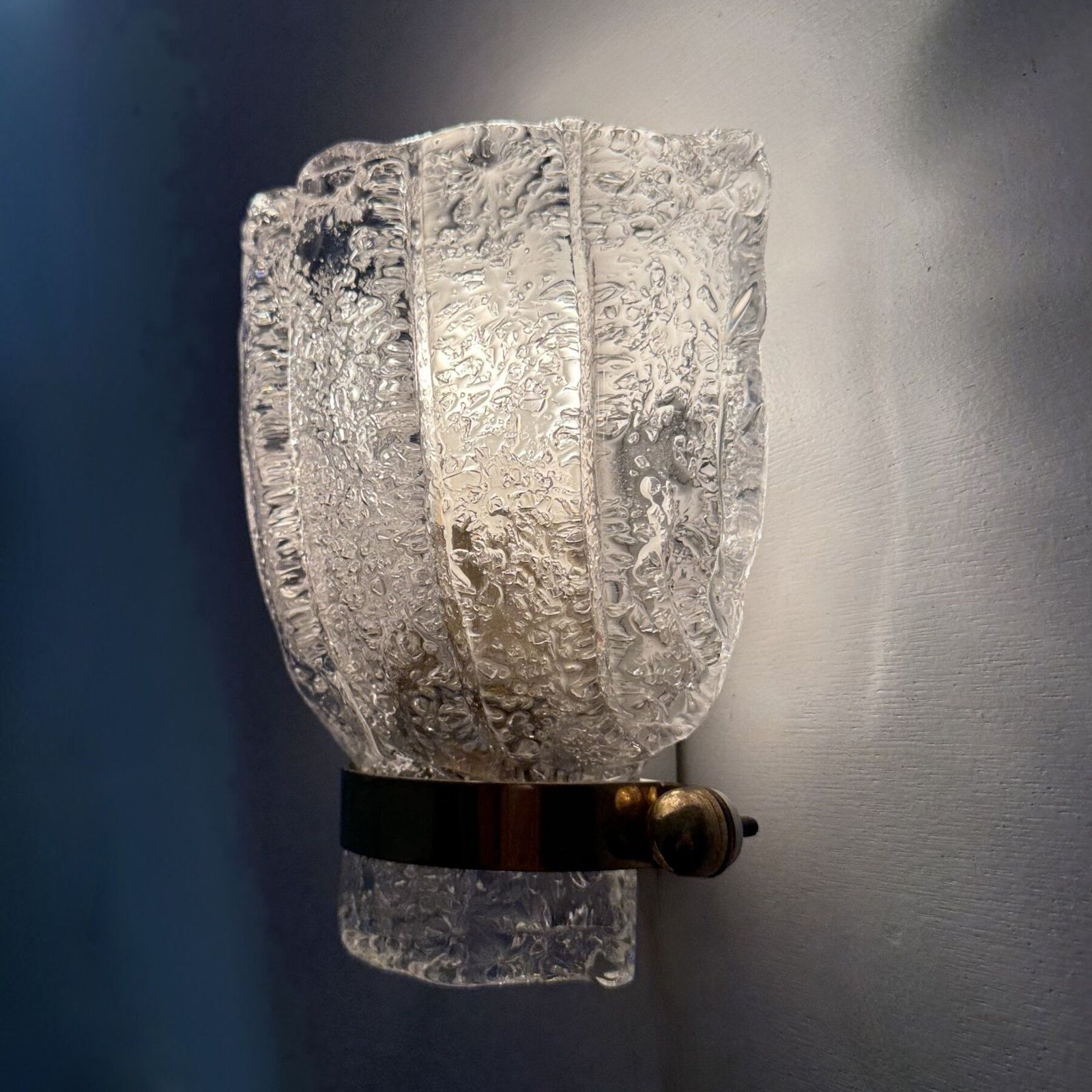 Vintage Hillebrand Wall Lamp Ice Glass With Brass , 1970s photo buy