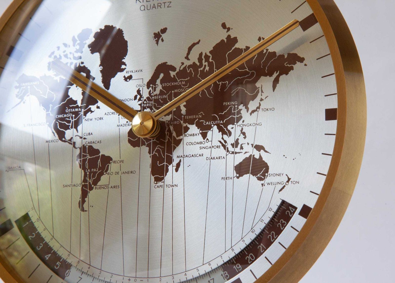 Kienzle World Time Clock Germany Desk Table Mid Century Bauhaus Brass Modern Mantel Mcm Heinrich Moller Office photo vinterior