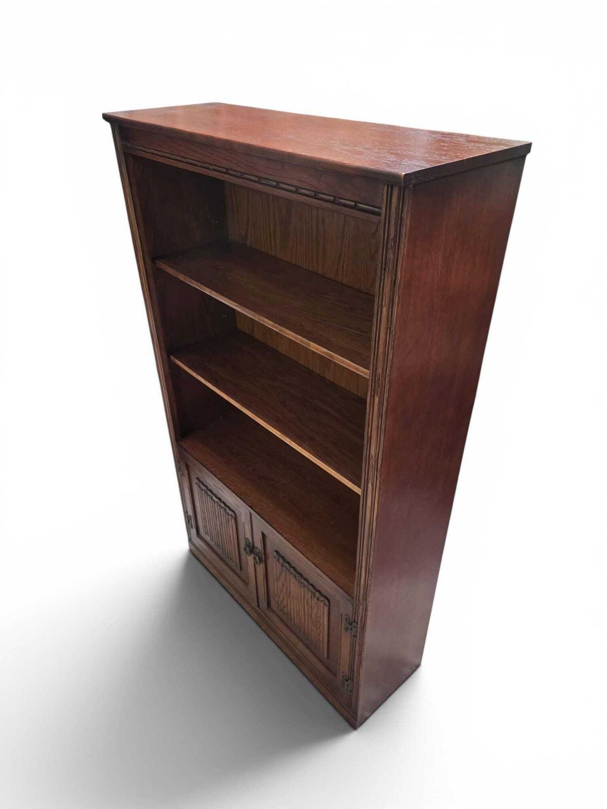 photo furniture Vintage Old Charm Wood Bros / Open Oak Bookcase / Cupboard Base / C1970