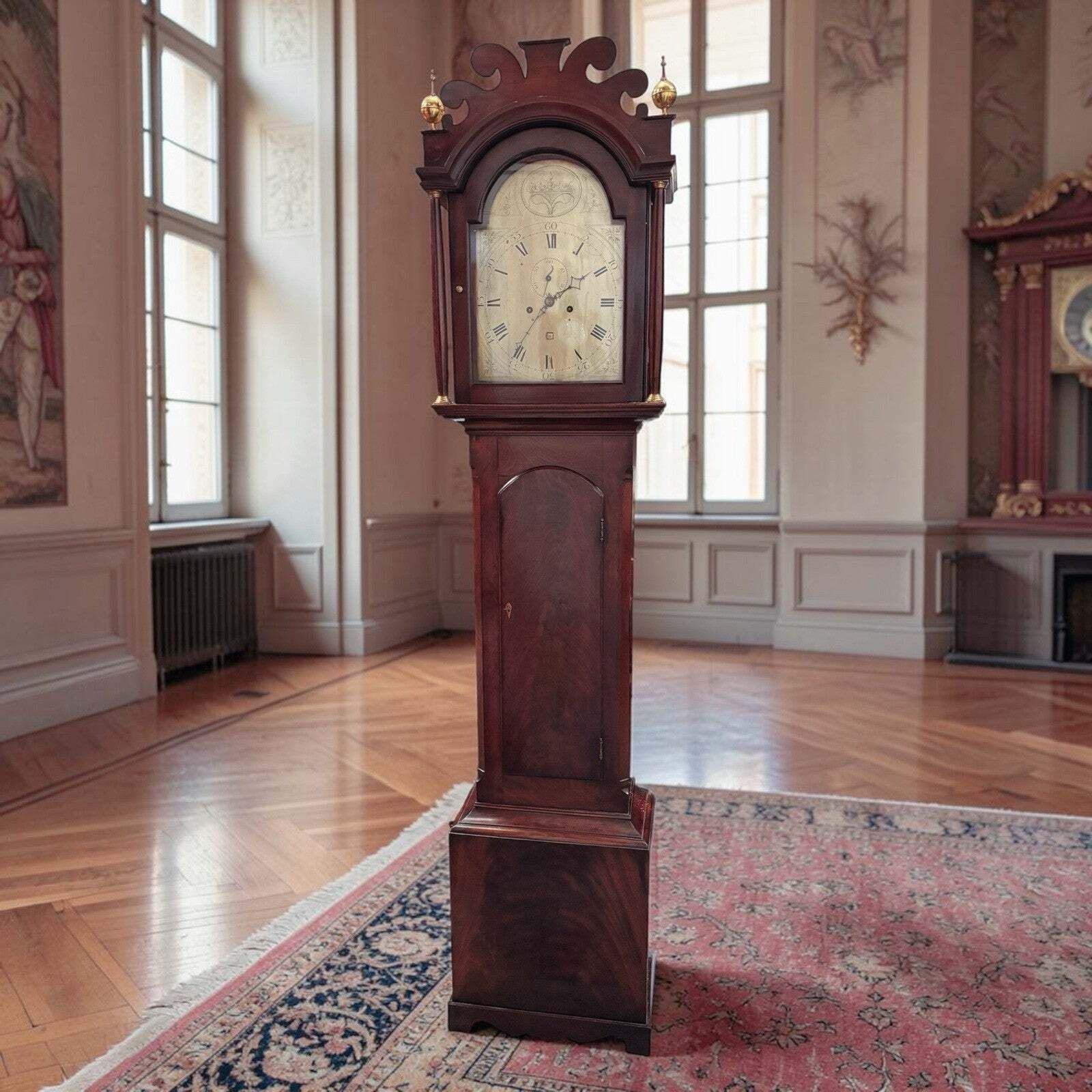 Georgian Mahogany Longcase Clock, Silvered Dial. 8 Day