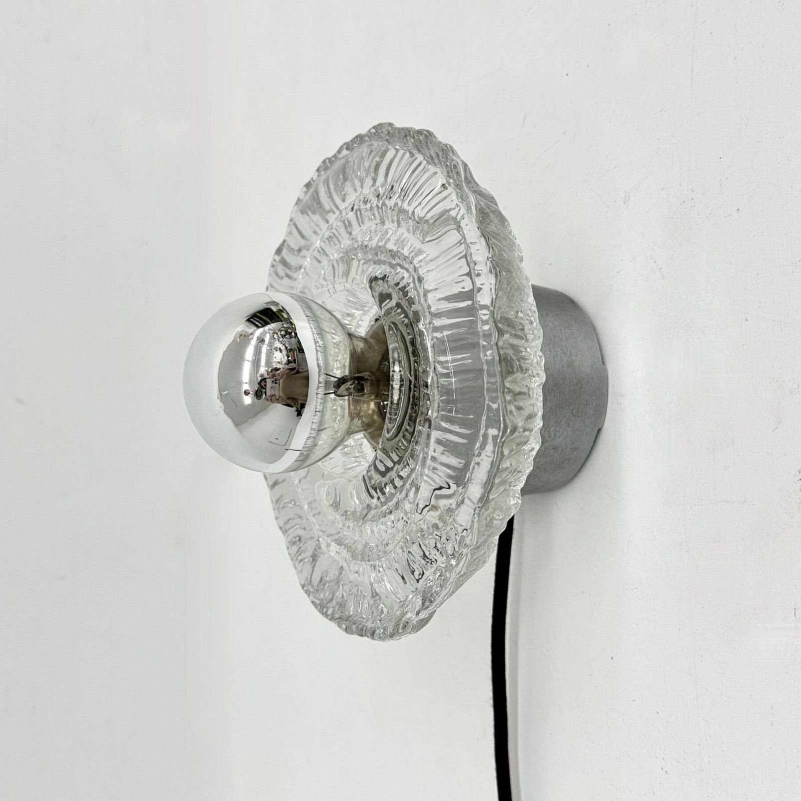 Thick Structured Ice Glass Wall Light Flush Mount By Peill & Putzler , 1970s photo 456.0