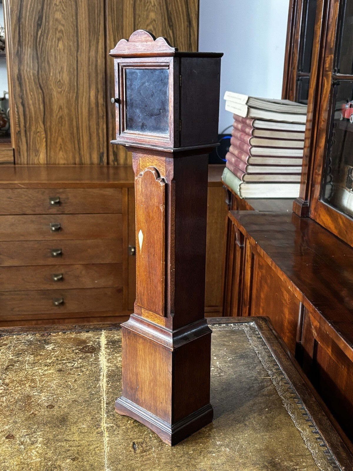 Pocket Watch Holder. Miniature Mahogany Longcase. photo vintage