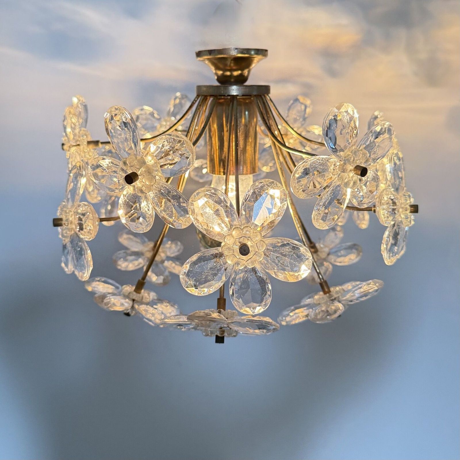 Mid Century Crystal Flower Ceiling Lamp , 1970s photo furniture