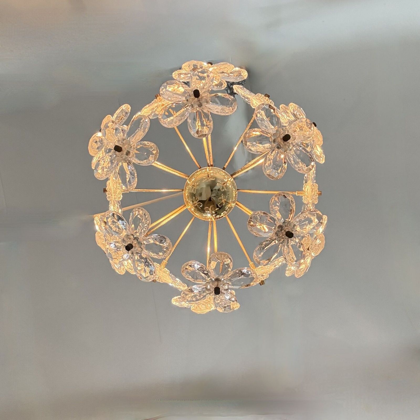 Mid-Century kristallen bloemplafondlamp, jaren 1970 photo 349.0