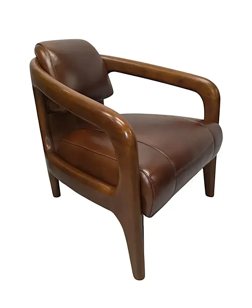 Fraaie Mid-Century Design Fauteuil in Walnoot en Leer photo furniture
