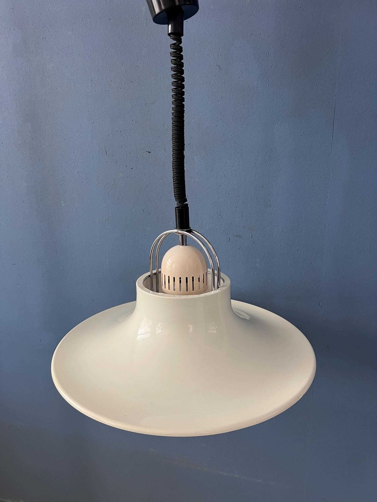 Vintage Dijkstra Pendant Lamp White & Chrome   Mid Century Modern Light Fixture photo buy