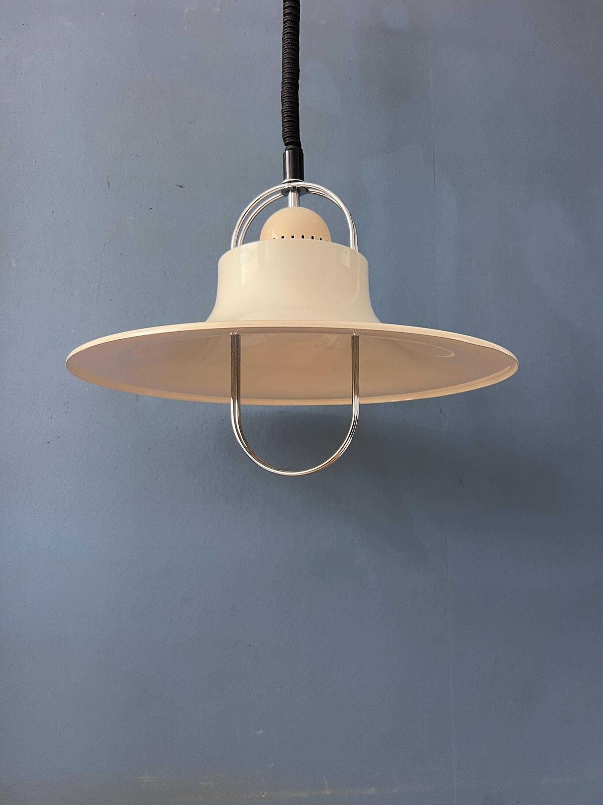Vintage Dijkstra Pendant Lamp White & Chrome   Mid Century Modern Light Fixture photo vintage