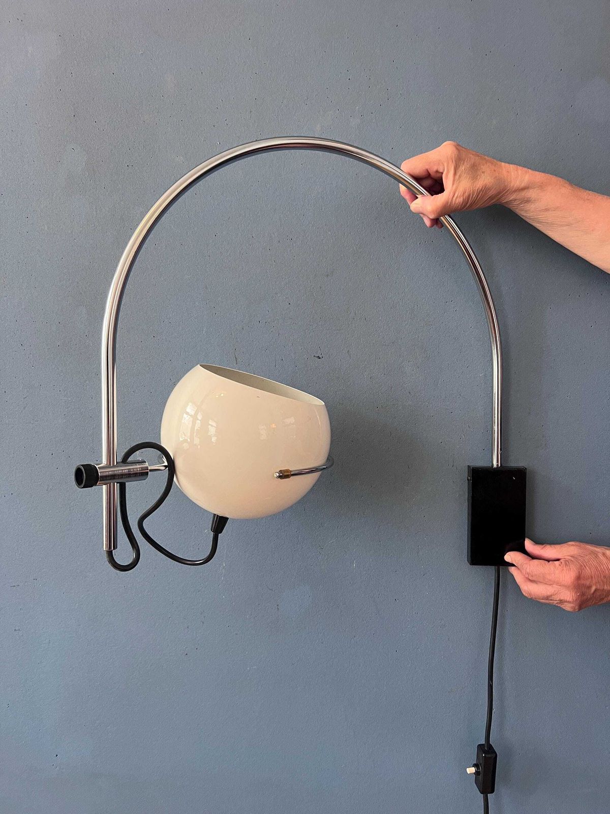 Vintage Gepo Arc Wall Lamp In White Metal, Mid Century Modern Space Age Lighting photo vintage