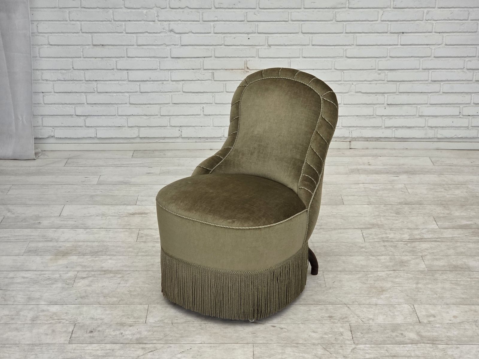 photo buy 1960s, Danish Easy Chair, Original Green Furniture Velour.