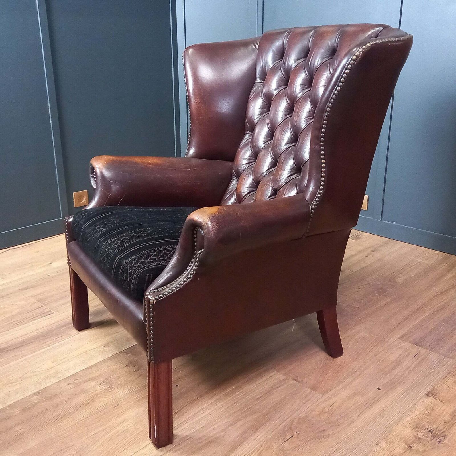 2x Chesterfield Wingback Armchair photo for sale