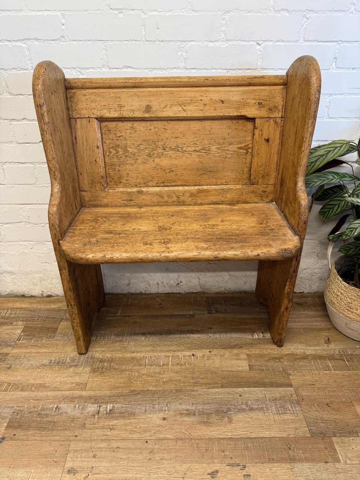 Antique Victorian Rustic Pine Settle Bench Single Pew photo for sale