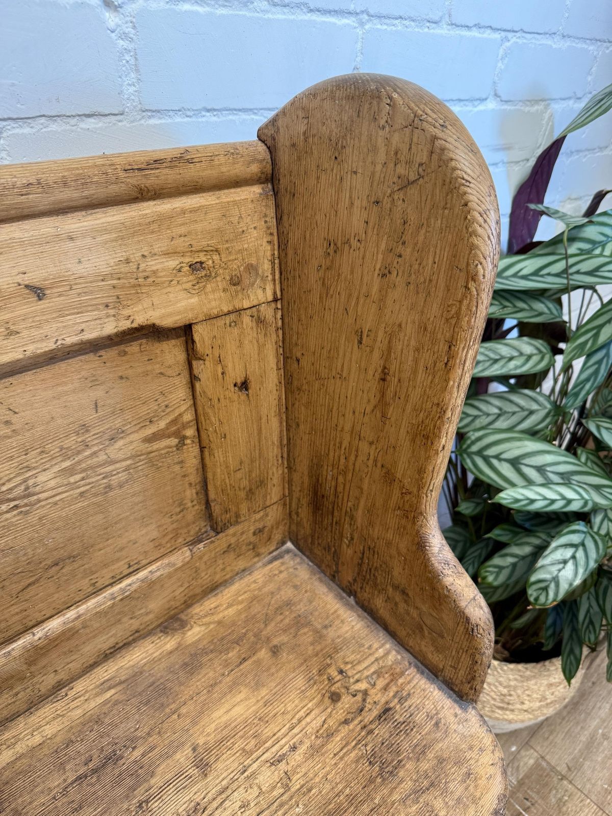 Antique Victorian Rustic Pine Settle Bench Single Pew photo vintage