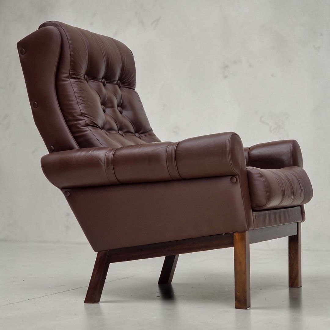 Ca. Jaren 1970, Deense Fauteuil, Bruin Meubelleer.