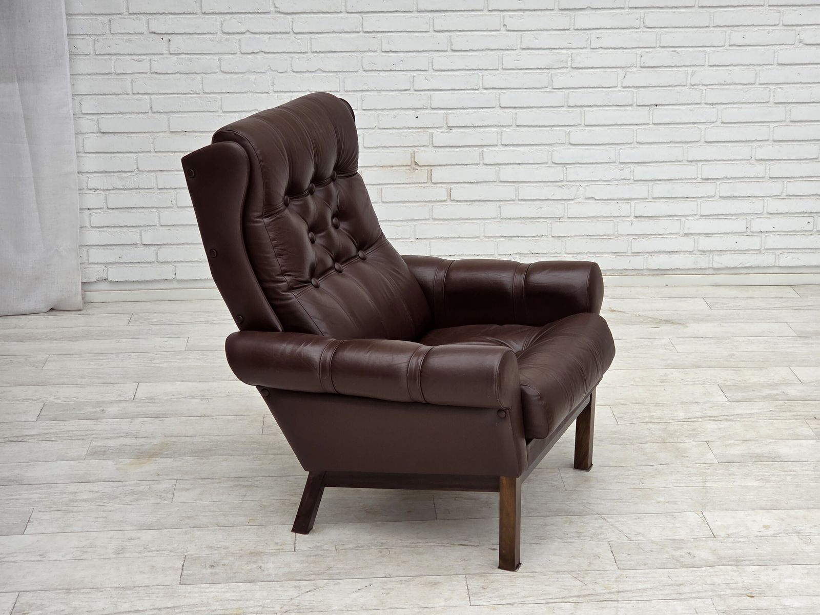 1970s, Danish Armchair, Original Brown Furniture Leather. photo furniture