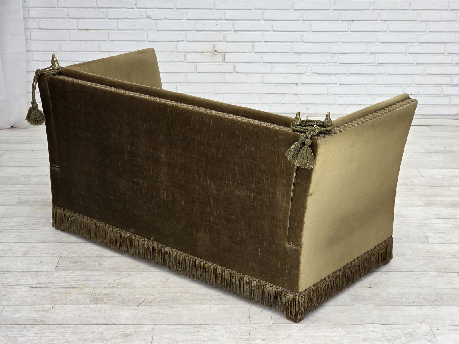photo buy 1970s, Danish 2 Seater "Spanish" Drop Arm Sofa, Furniture Velour.