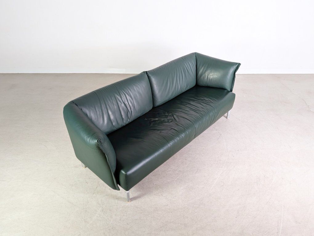 Original Rolf Benz Sofa, Leather Design Couch, Dark Green, Two Seater photo for sale