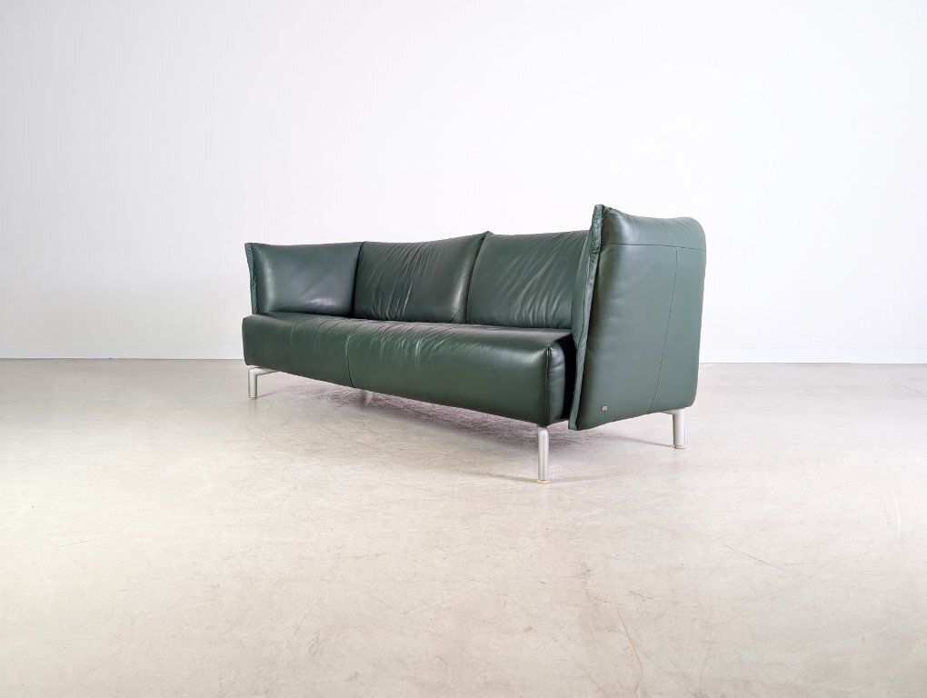 Original Rolf Benz Sofa, Leather Design Couch, Dark Green, Two Seater photo vinterior