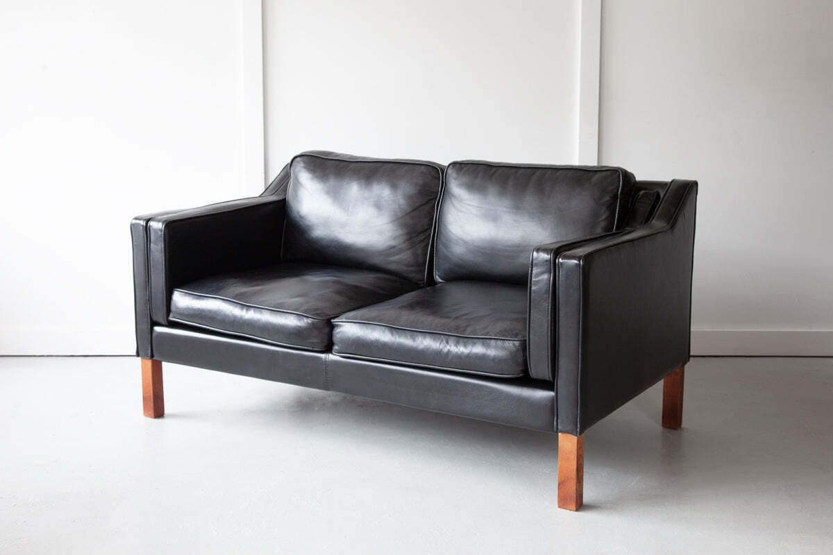 Danish Black Leather Two Seater Sofa photo furniture