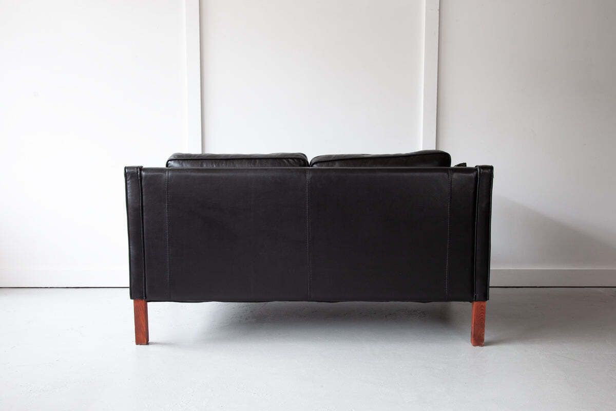 Danish Black Leather Two Seater Sofa photo Furniture